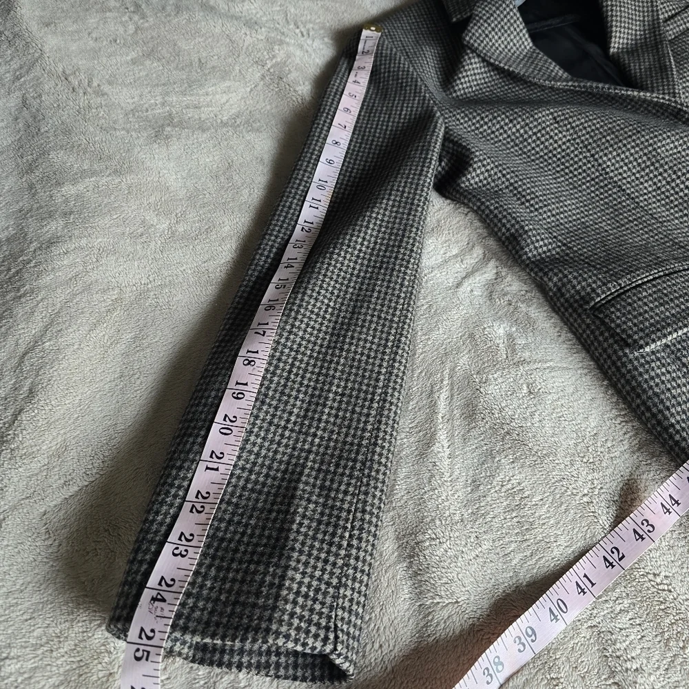 Zara Wool Blend Blazer Sz M Brown Houndstooth Plaid Tailored Career Old Money - Picture 12 of 16